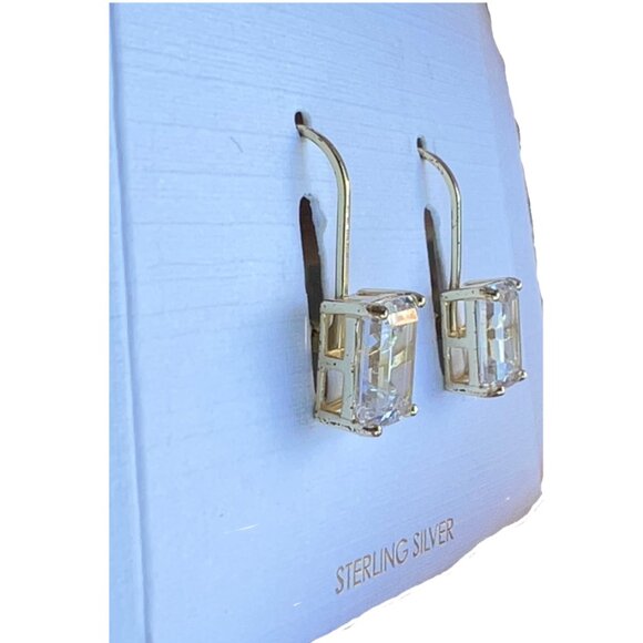 Diamonique Sterling Silver Emerald Cut CZ Drop Earrings * Last Pair - Picture 4 of 9
